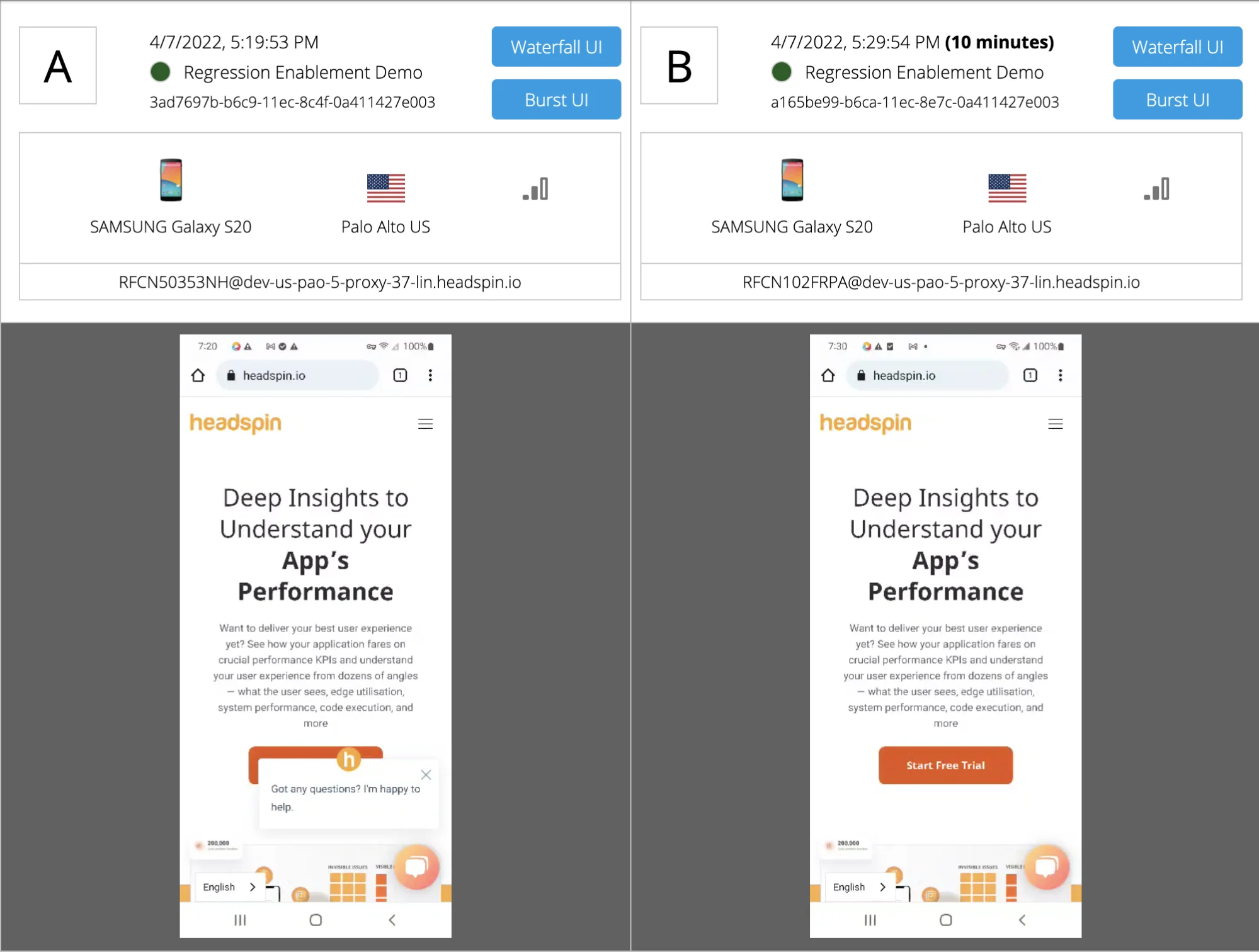 3. Comparing device behaviours side by side