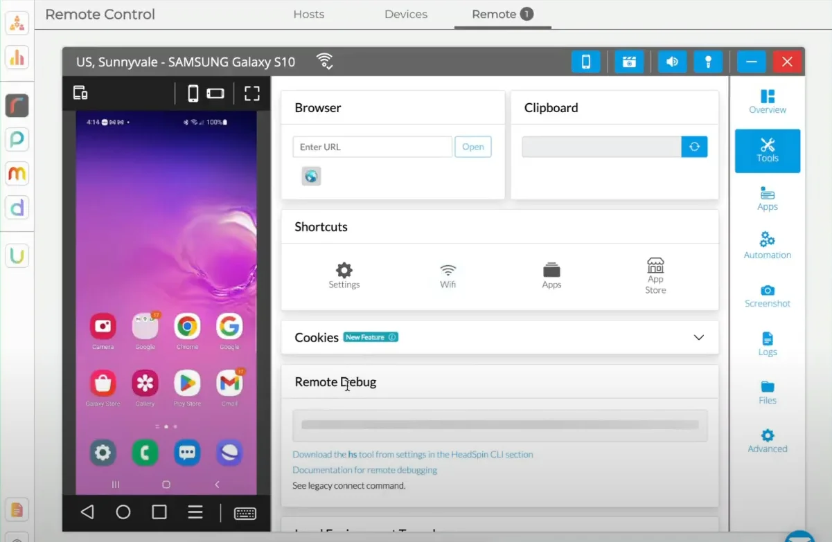 1. Open an Android device in HeadSpin.