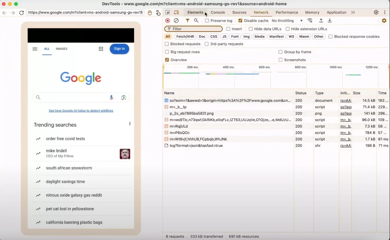 4. Open the webpage you want to inspect, on the remote device