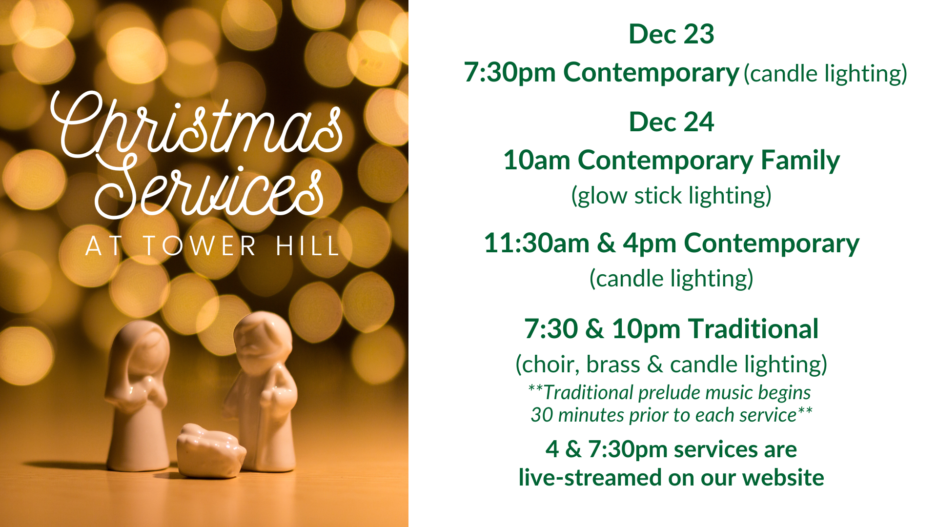 Christmas Eve (and more!) services at Tower Hill