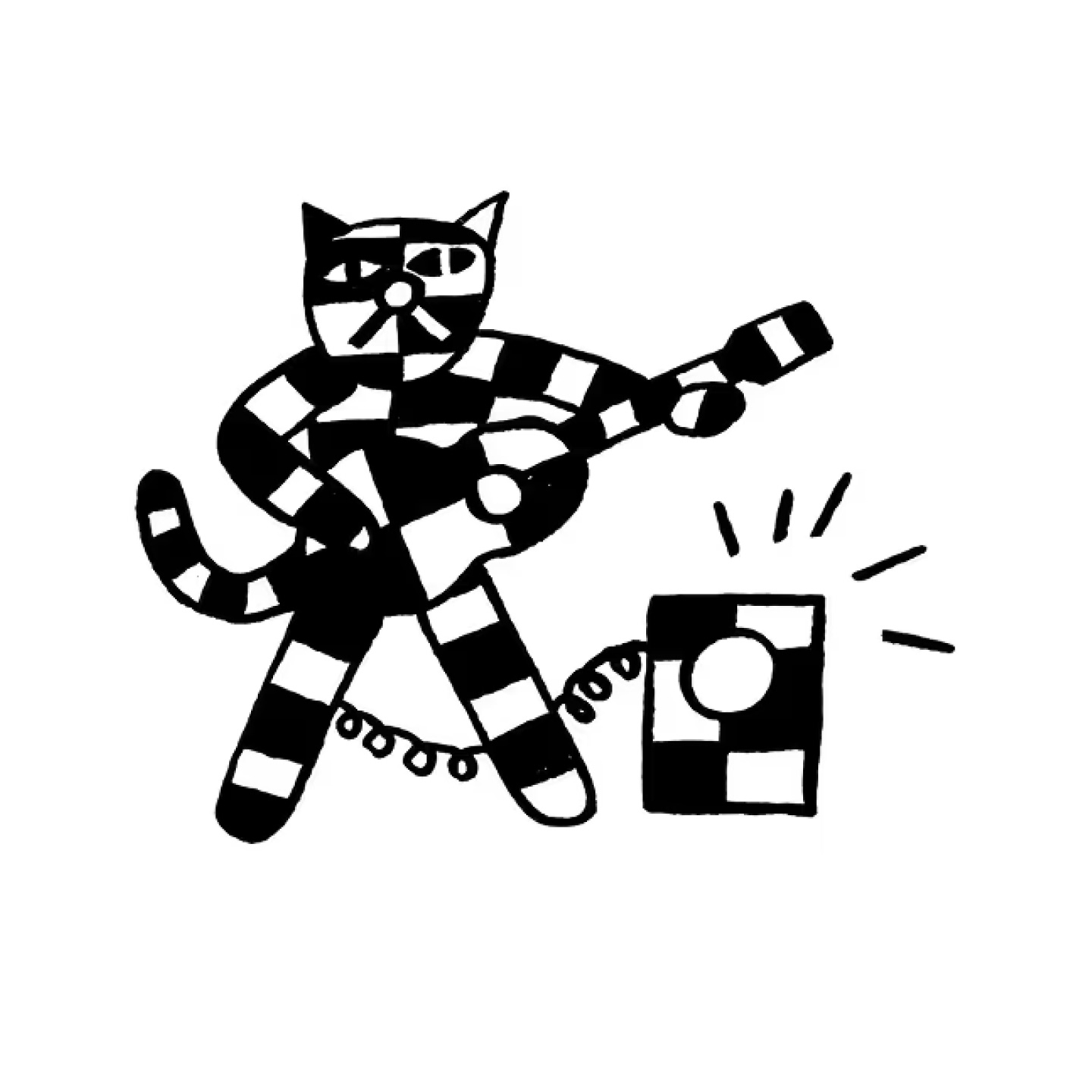 Eine Illustration von der Karierten Katze (Künstler: Holger John), die Gitarre spielt