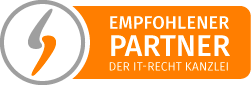 Orangenes Logo mit Text "Empfohlener Partner der IT-Recht Kanzlei"