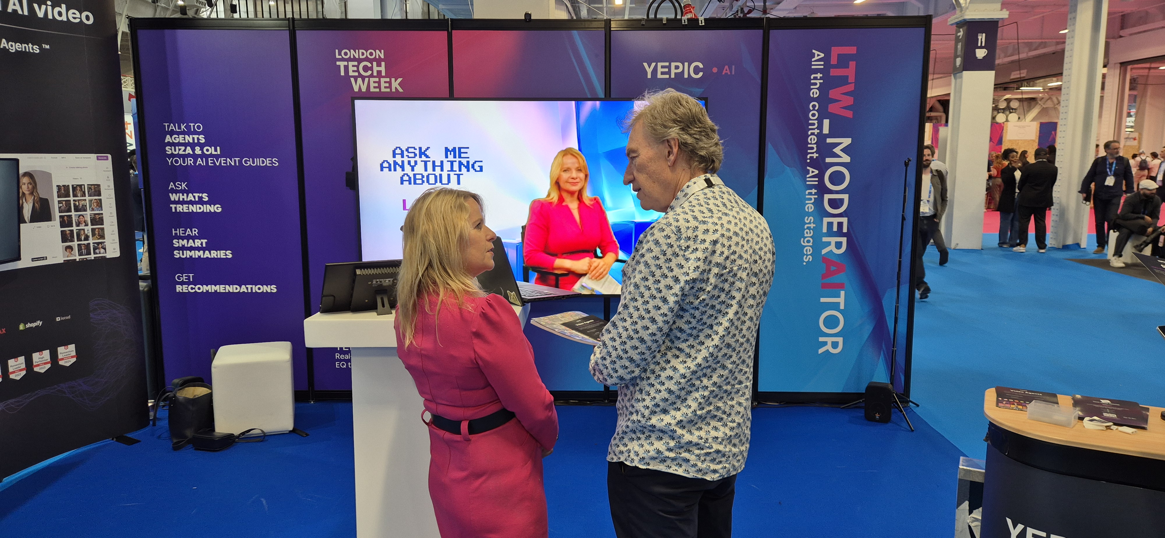 An attendee speaking with Susannah Streeter's AI persona at London Tech Week