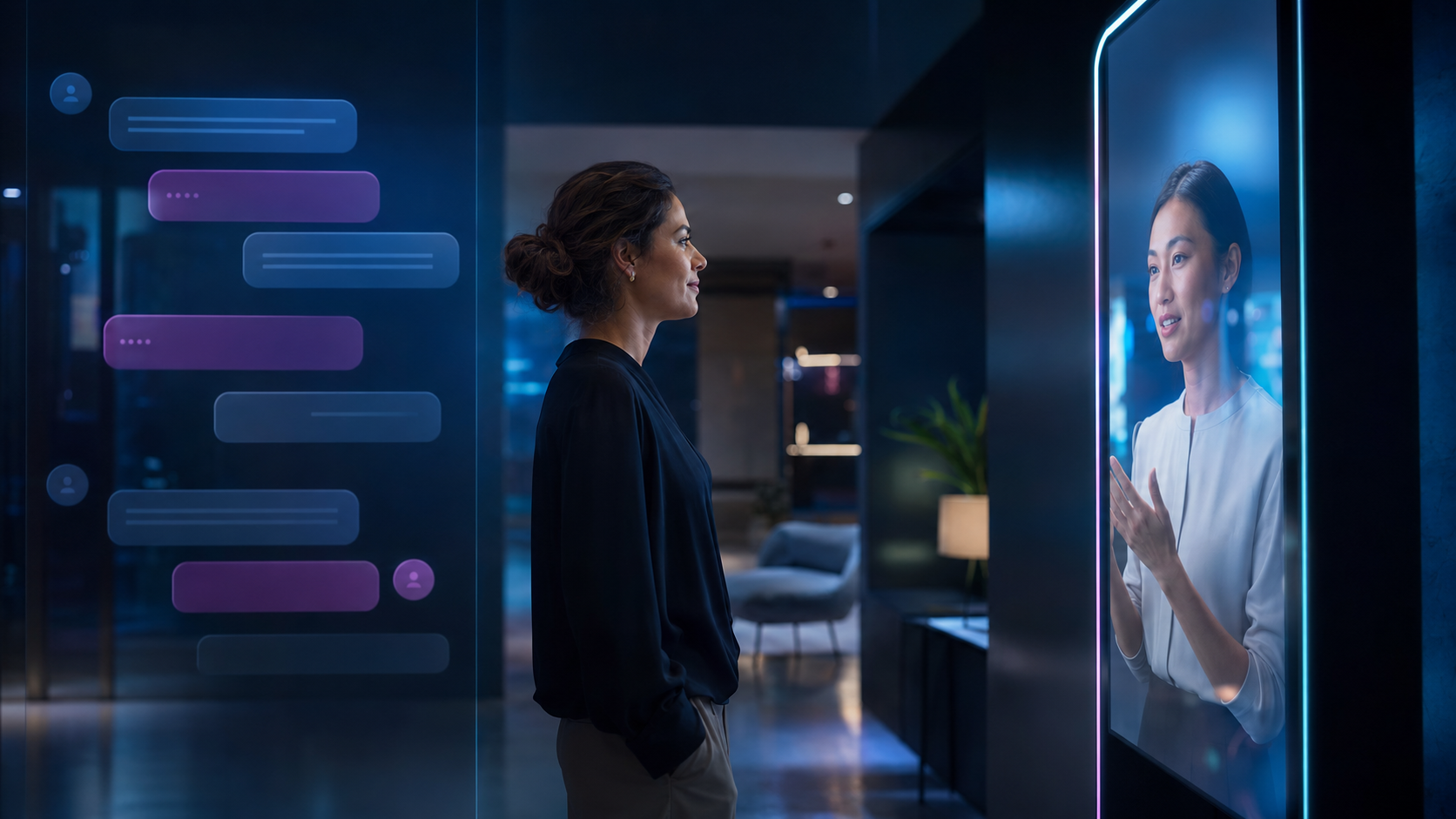 A person choosing between a text chatbot and a real-time AI video agent