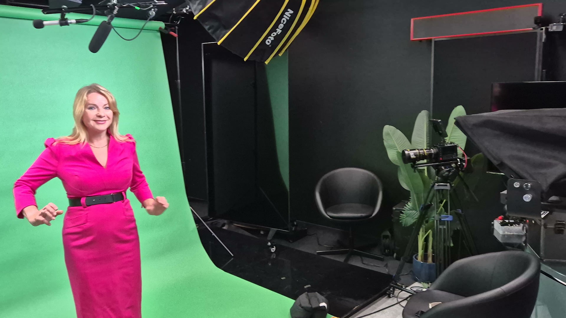Susannah Streeter being filmed on green screen for her London Tech Week AI persona