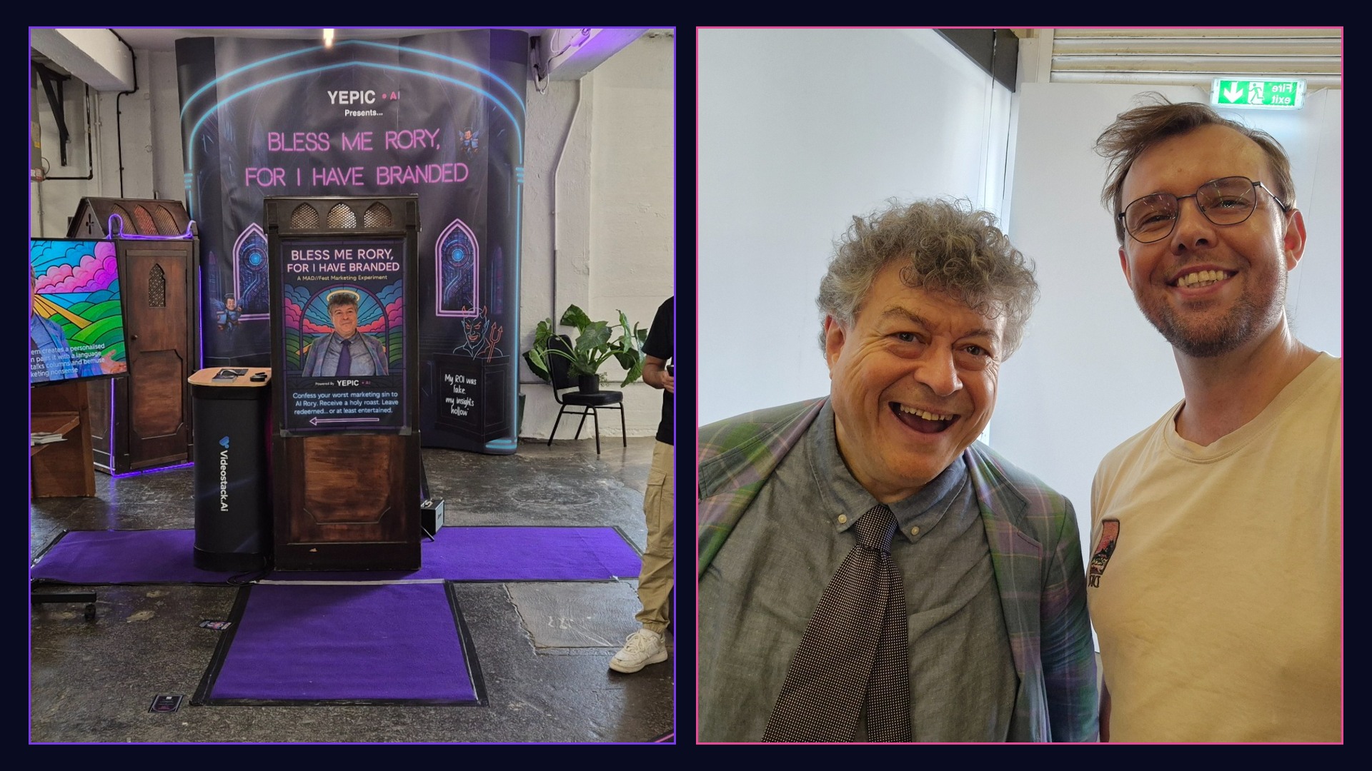 Real MADFest exhibition installation beside Rory Sutherland with Yepic founder Aaron Jones during production