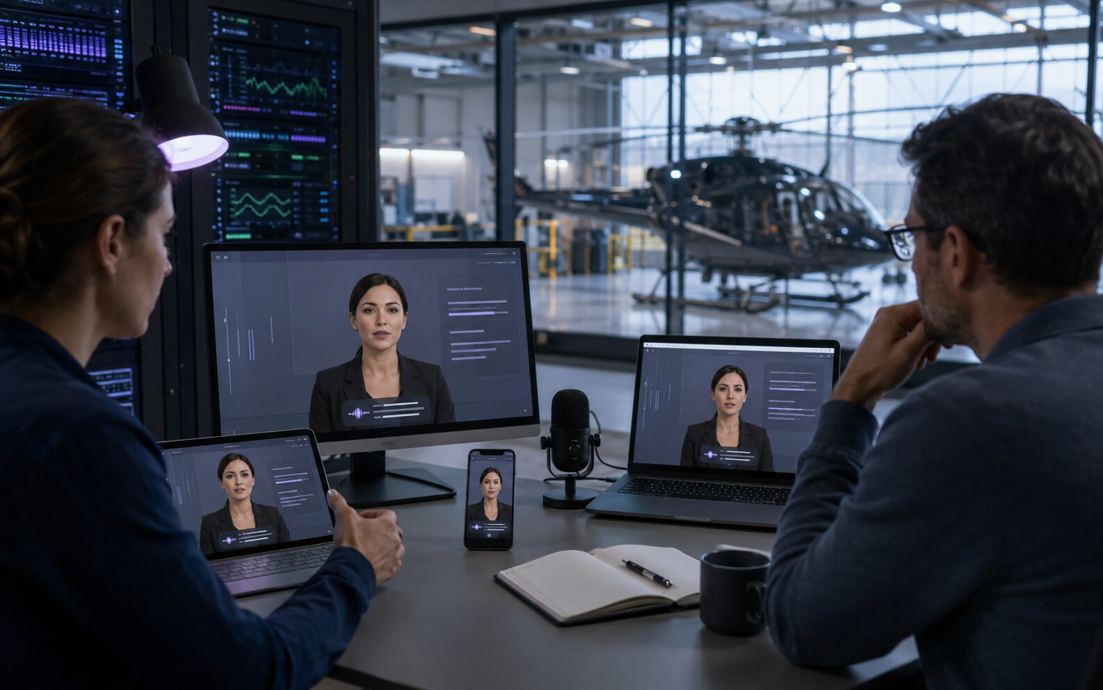 AI-generated conceptual visualisation of enterprise aviation interface testing across devices