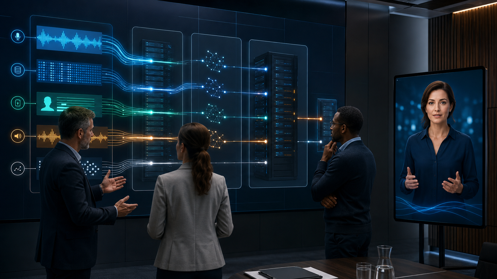 Enterprise architects tracing audio, identity, knowledge, generated media and telemetry through a private AI avatar data boundary