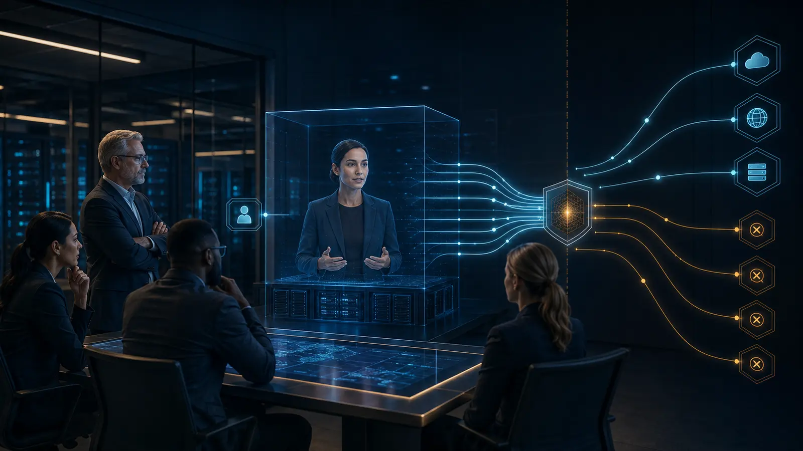 Enterprise security team reviews approved and blocked outbound paths from a private real-time AI avatar