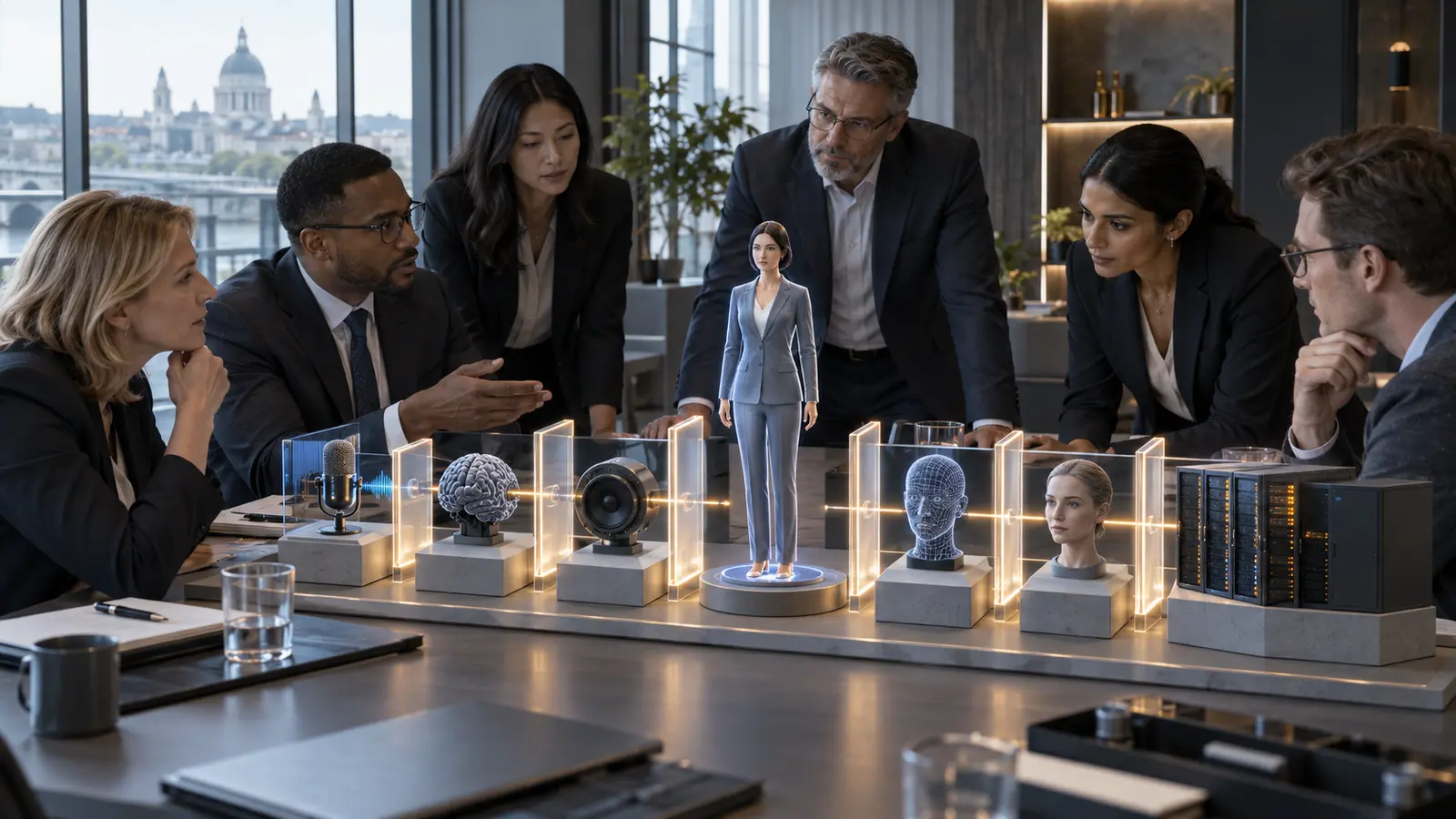 Enterprise procurement, legal and technology team reviewing licensed components in a private real-time AI avatar stack