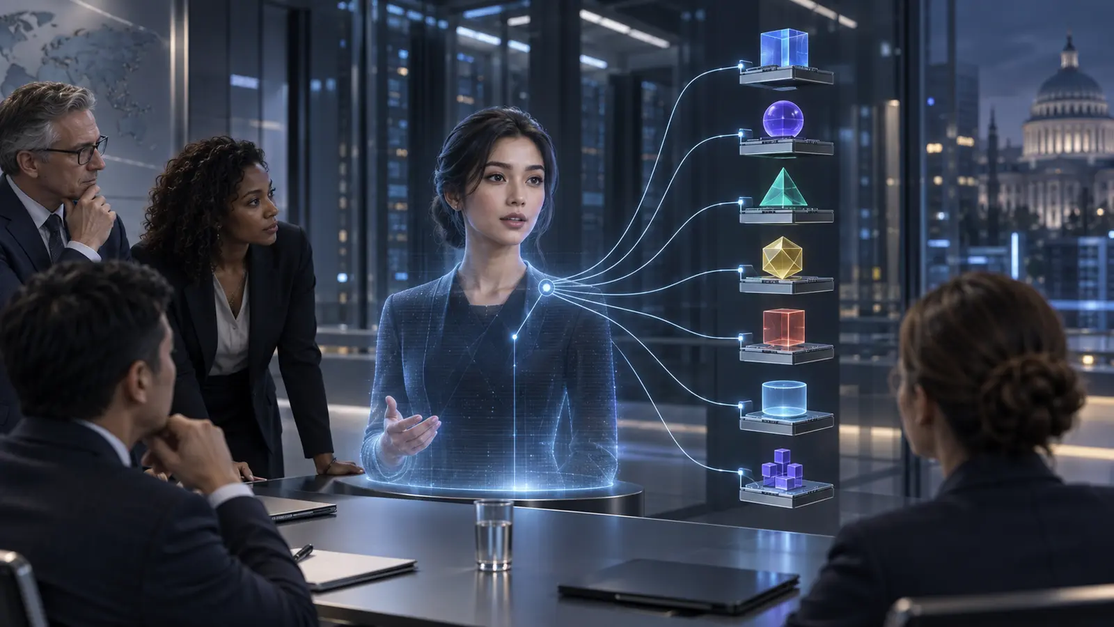 Enterprise architecture team reviewing distinct workload identities for a real-time AI avatar’s speech, knowledge, policy, rendering and telemetry services.