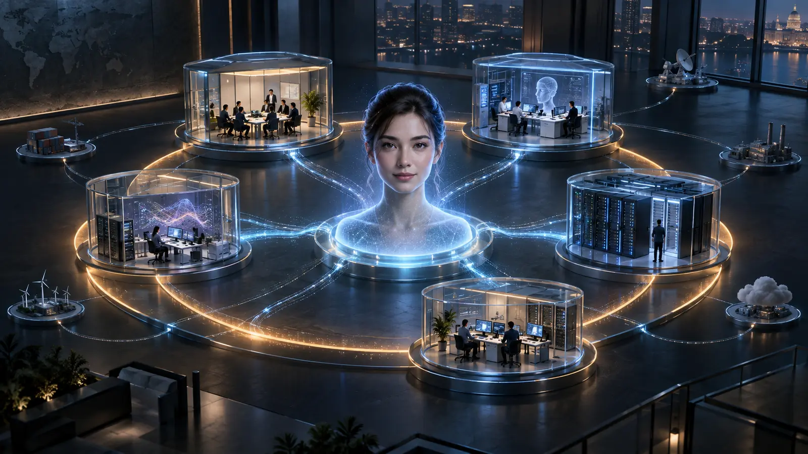 A real-time AI avatar connected to five enterprise teams and infrastructure domains within one shared responsibility boundary