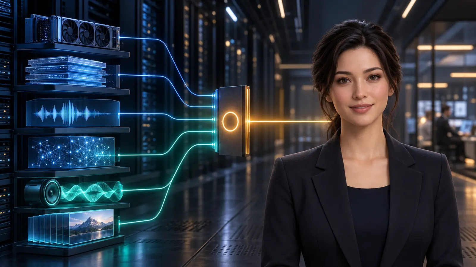An enterprise AI avatar remains behind a readiness gate while GPU, model, speech, voice and rendering components warm in sequence.