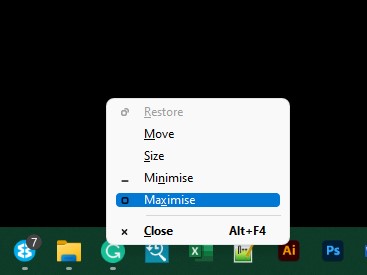 Windows restore off-screen window in Taskbar