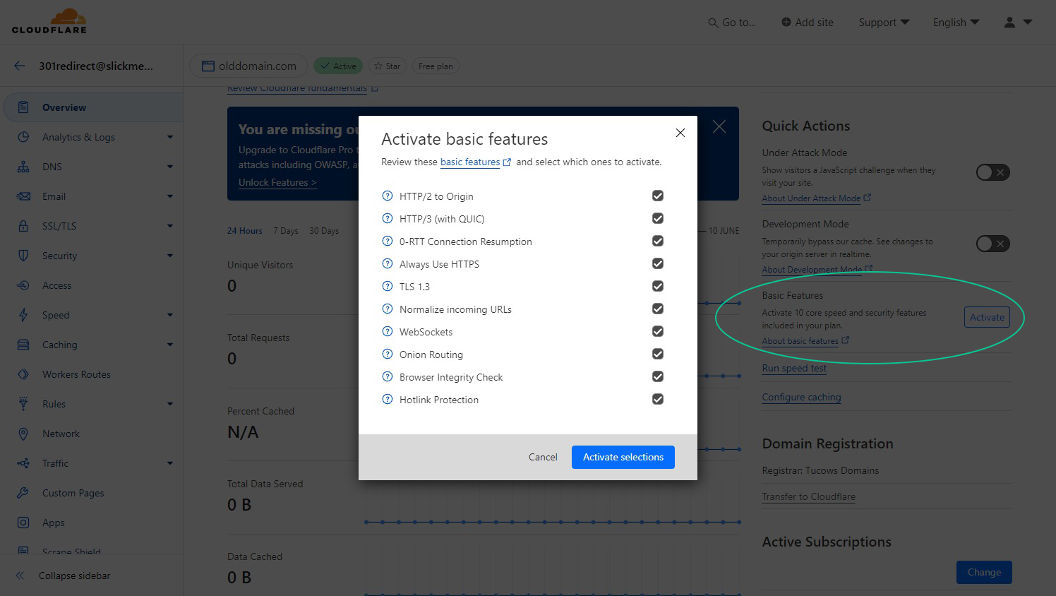 Cloudflare Activate Free Basic Features