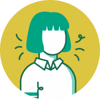 Illustration of a faceless person with green hair and a collared shirt, surrounded by stress lines.