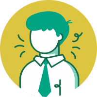 Illustration of a person with green hair and tie appearing stressed or anxious.