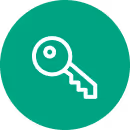 White key icon inside a green circle representing security or access.