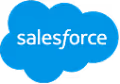 Salesforce logo with white text inside a blue cloud shape.