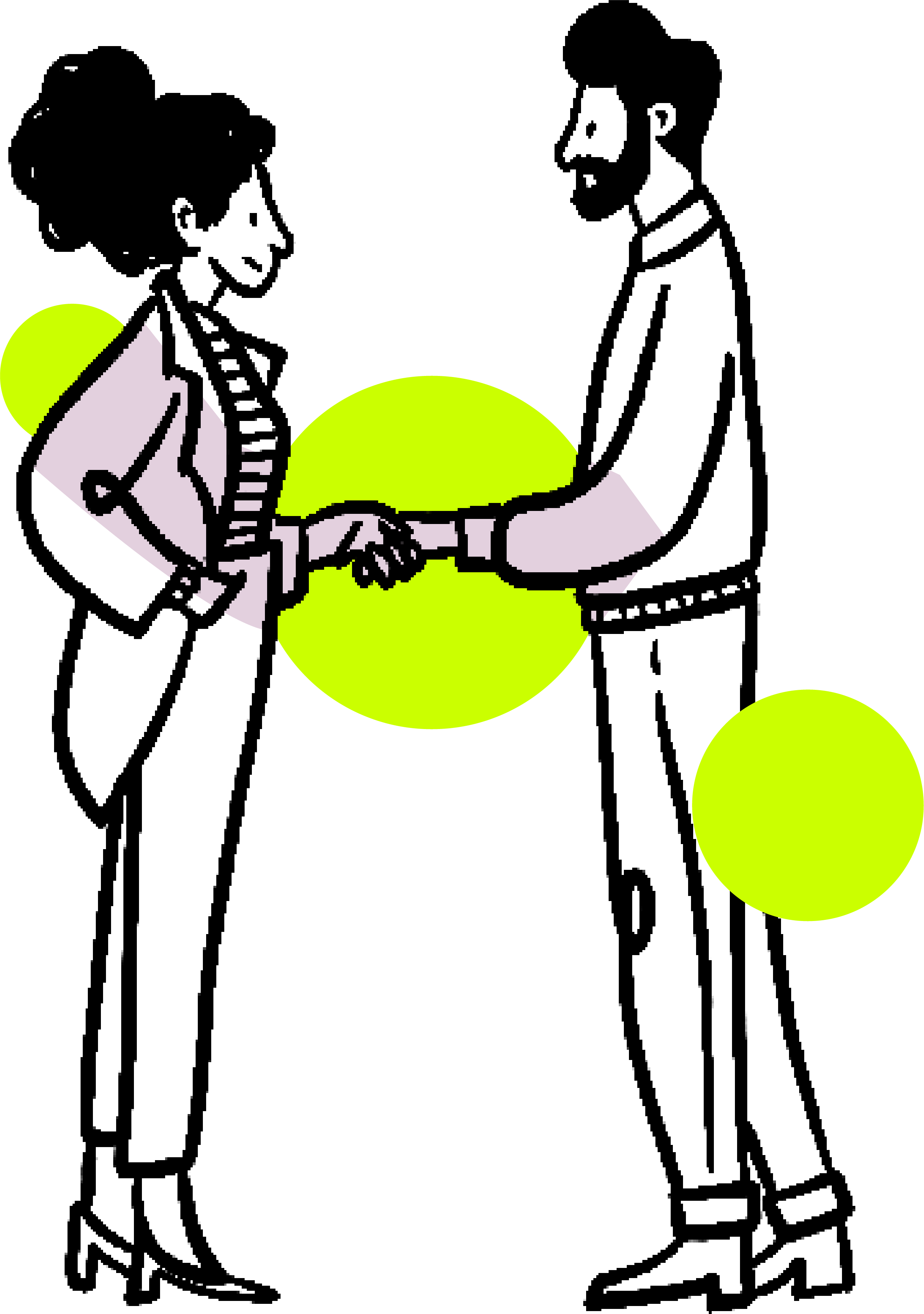 Illustration of two robotic hands shaking with bright green circles in the background.
