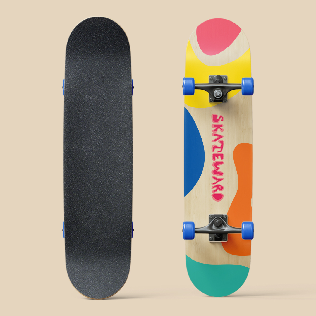 Skateward logo skateboard mockup