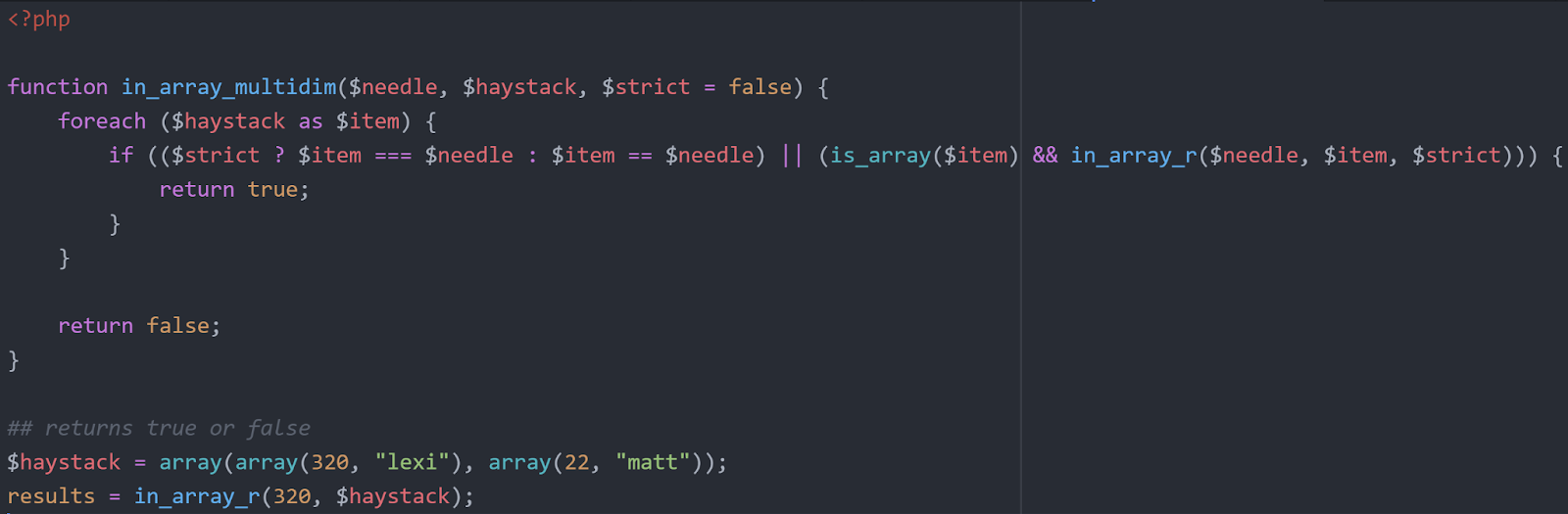 Multidimensional comparison using the php in_array() function