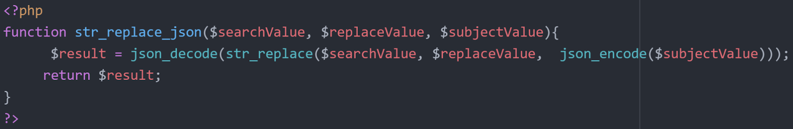 Example of using str_replace with json_encode and decode