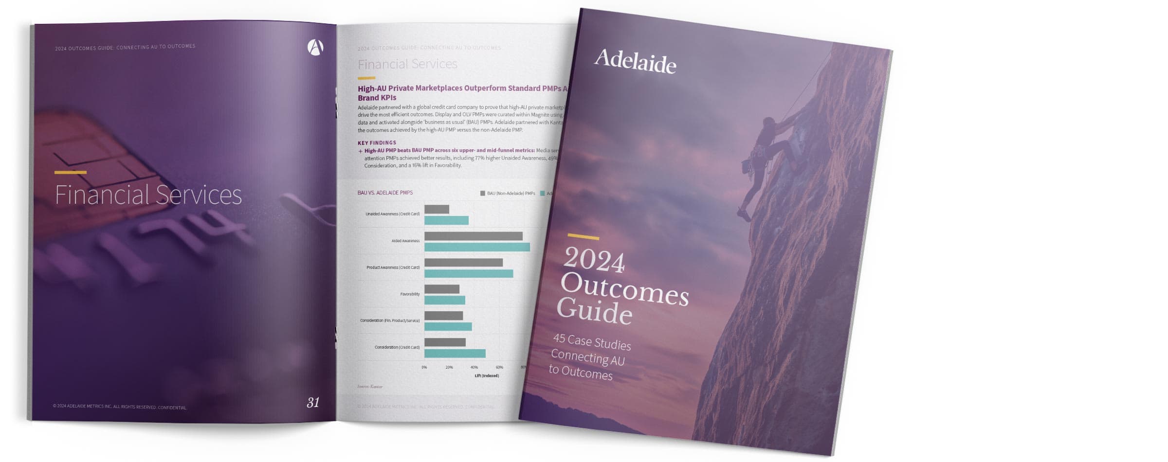 A physical copy of the 2024 Adelaide Outcomes Guide open to show a case study