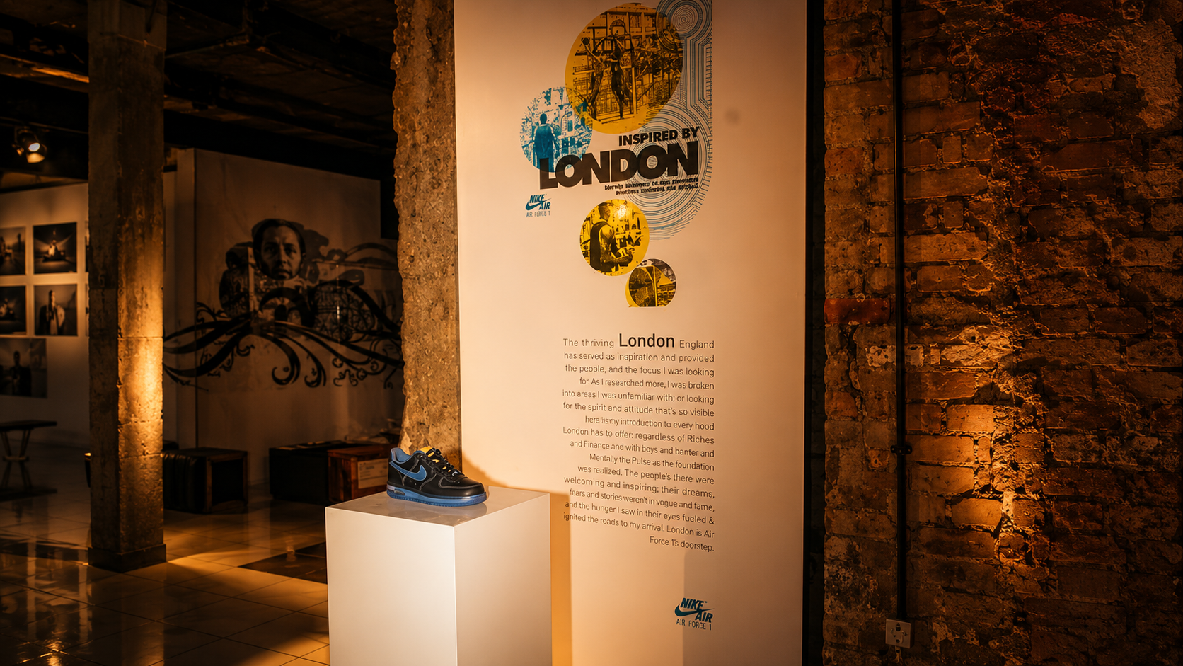 Inspired by London — an iconic Nike Air Force 1 displayed against the city’s story, part of the immersive global sneaker journey celebrating the cultures and cities that shaped Air Force 1 at the Nike X MTV 25th anniversary experience. ©Jandré Louw