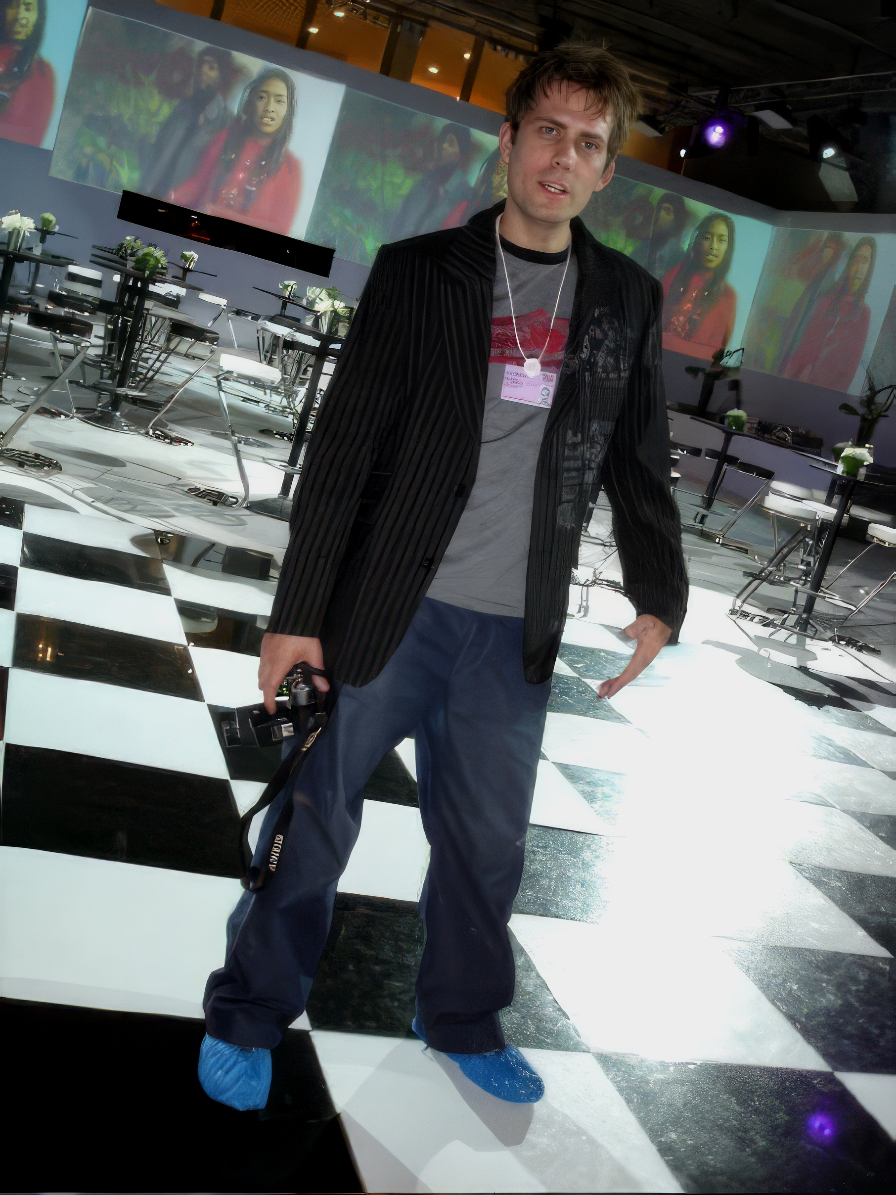 Jandre Louw on location during the setup of MTV’s CELEBRATE AFRICA at the World Economic Forum in Davos, Switzerland ontop of the mountain, surrounded by the production build, as the venue was transformed. ©Jandré Louw