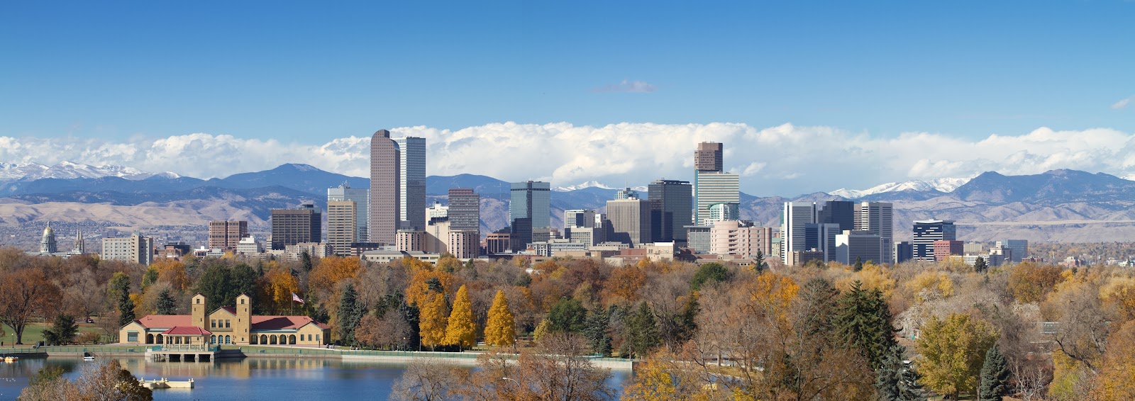 Denver Colorado skyline with Rocky Mountains - construction noise barrier solutions
