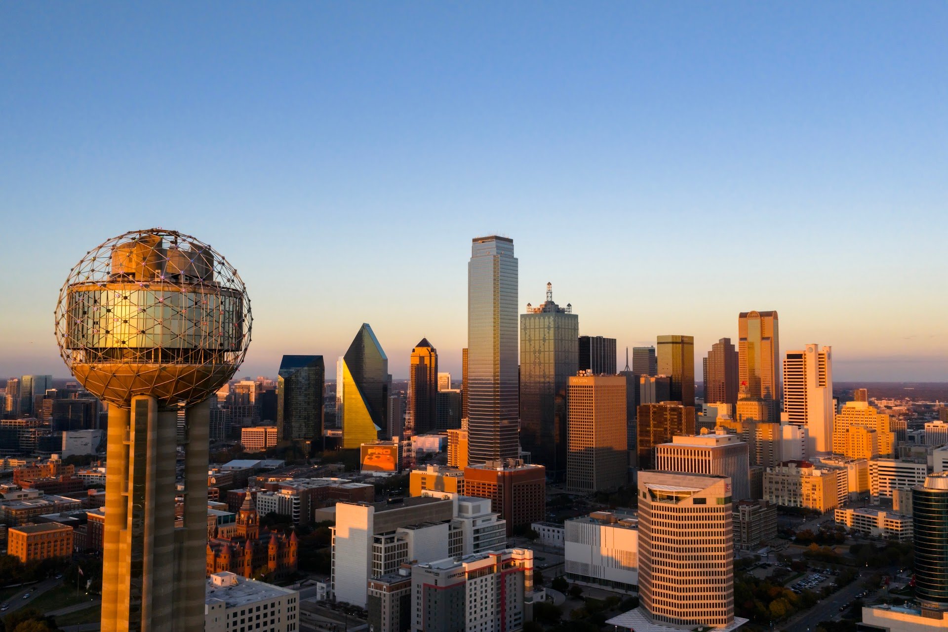 Dallas Texas downtown skyline aerial view - construction noise barrier solutions