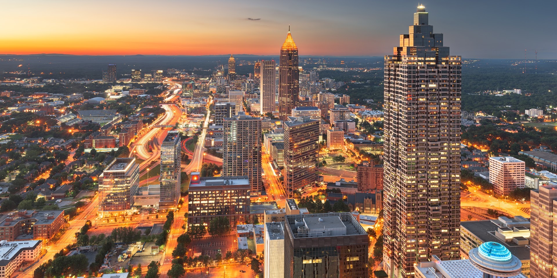 Atlanta Georgia downtown skyline aerial view - construction noise barrier solutions