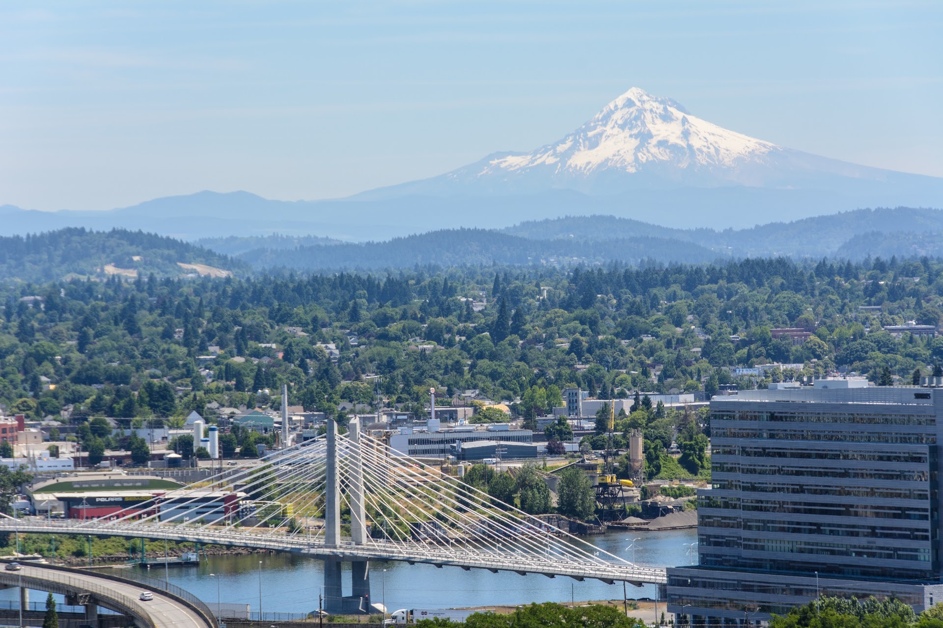 Portland Oregon city skyline with Mount Hood — Echo Barrier noise control solutions