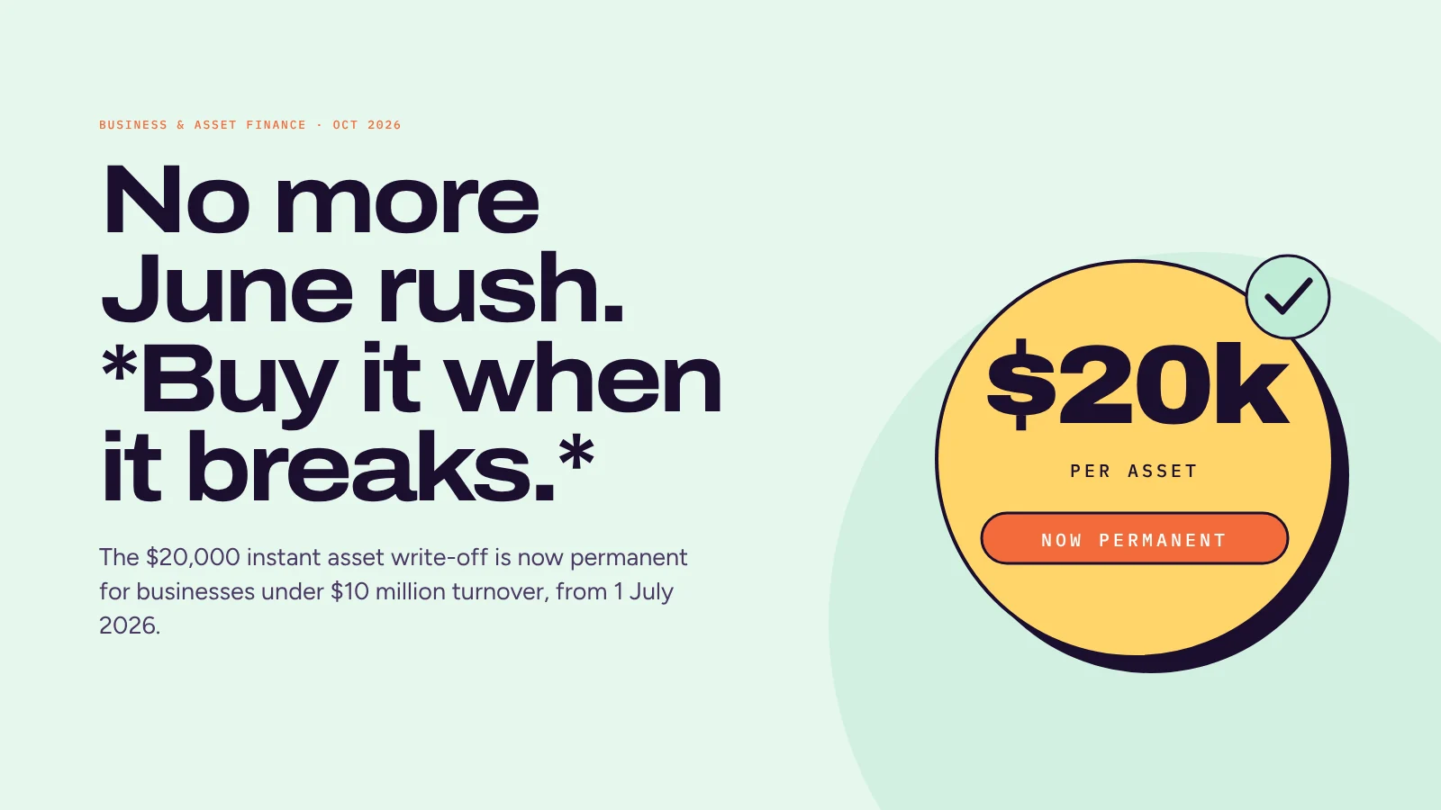 The $20,000 instant asset write-off is permanent. Here’s how that changes equipment finance