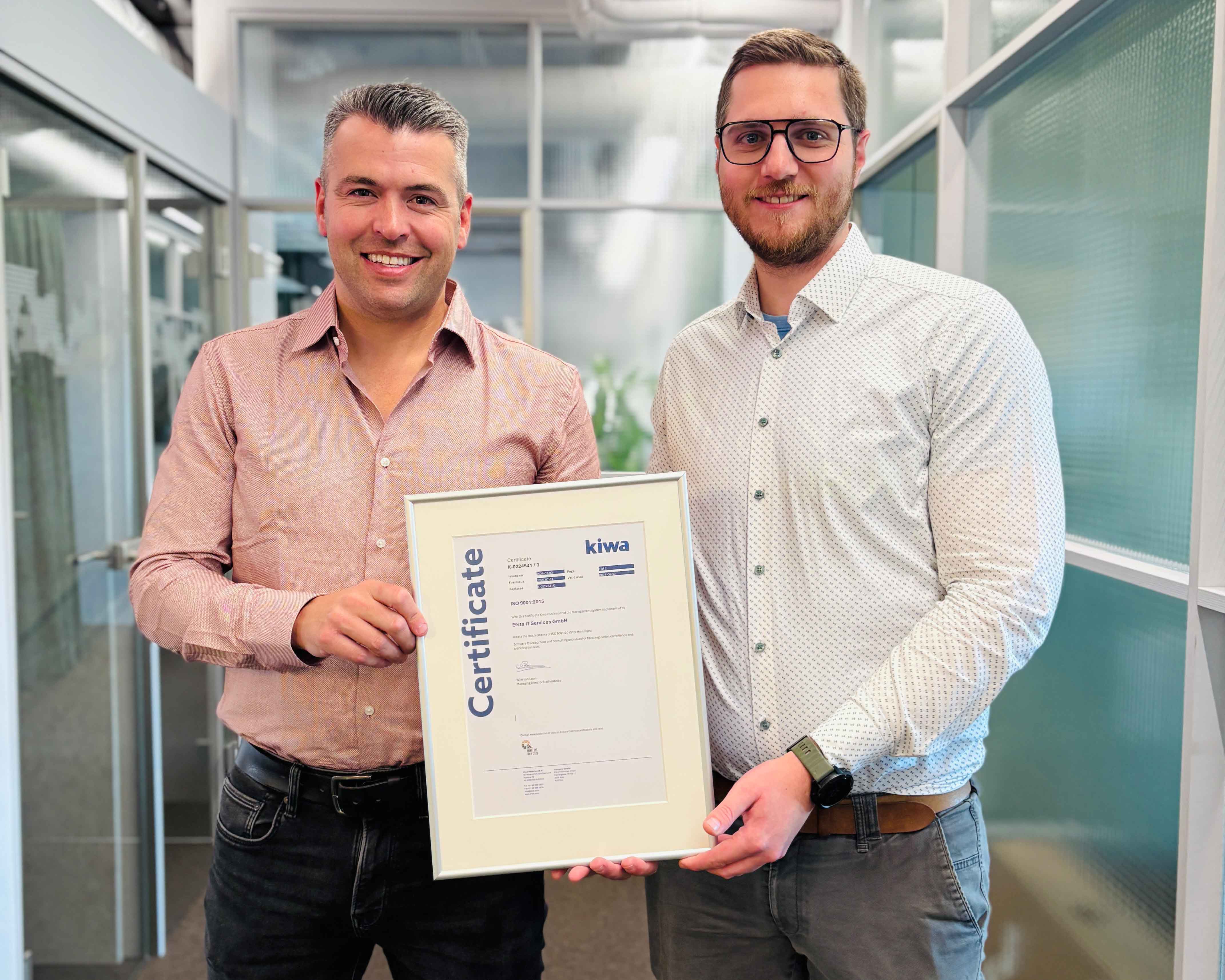Matthew White and Florian Frimmel with certificate