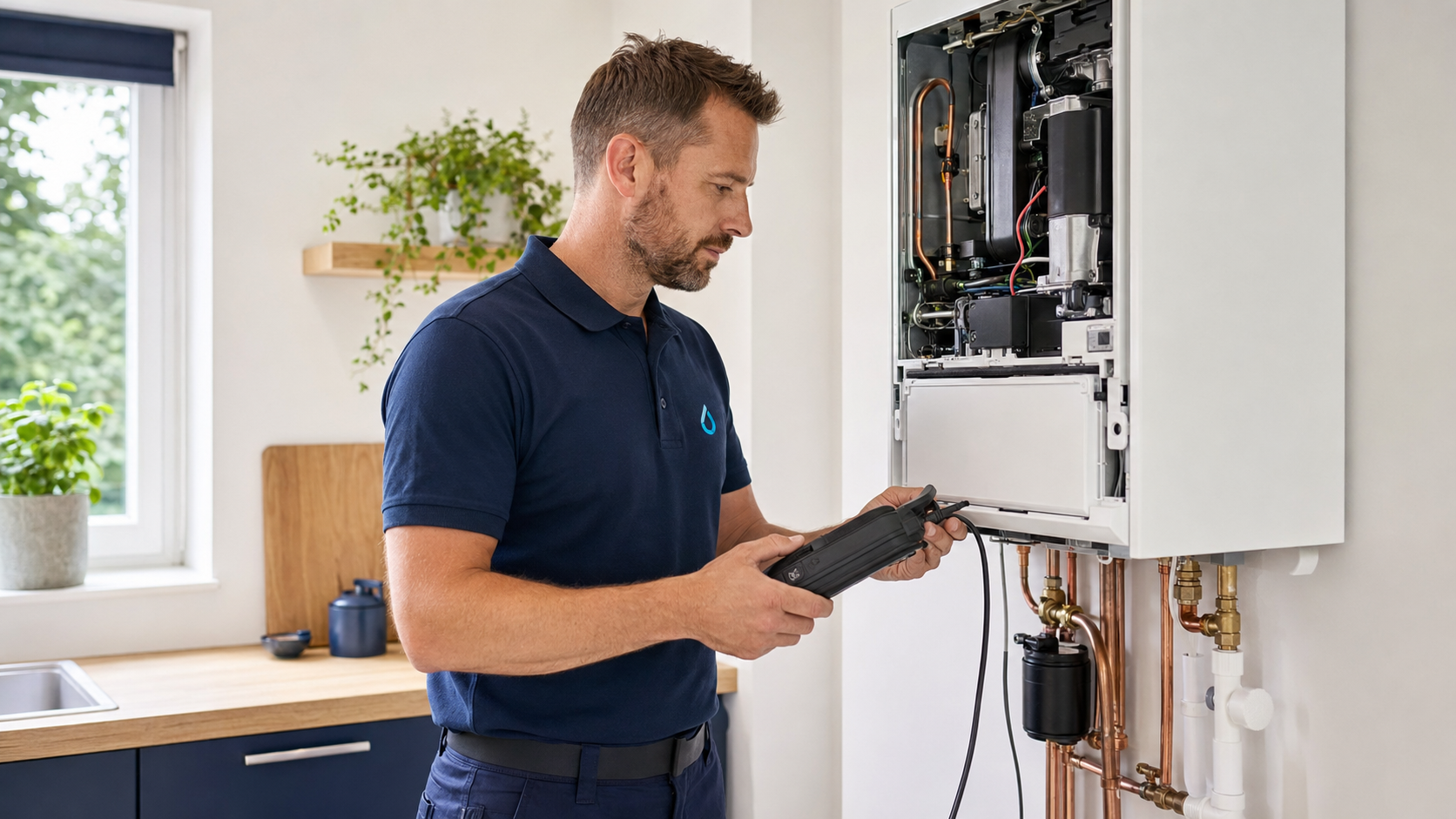 Drips heating engineer servicing a boiler in Kent