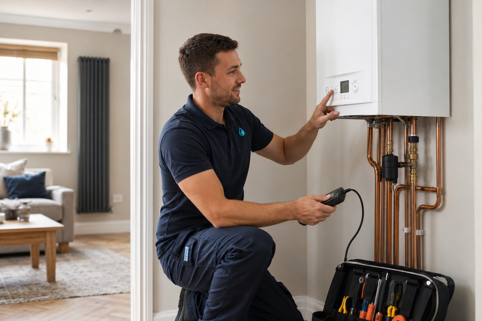 Drips heating engineer installing and configuring a smart thermostat in a Kent home