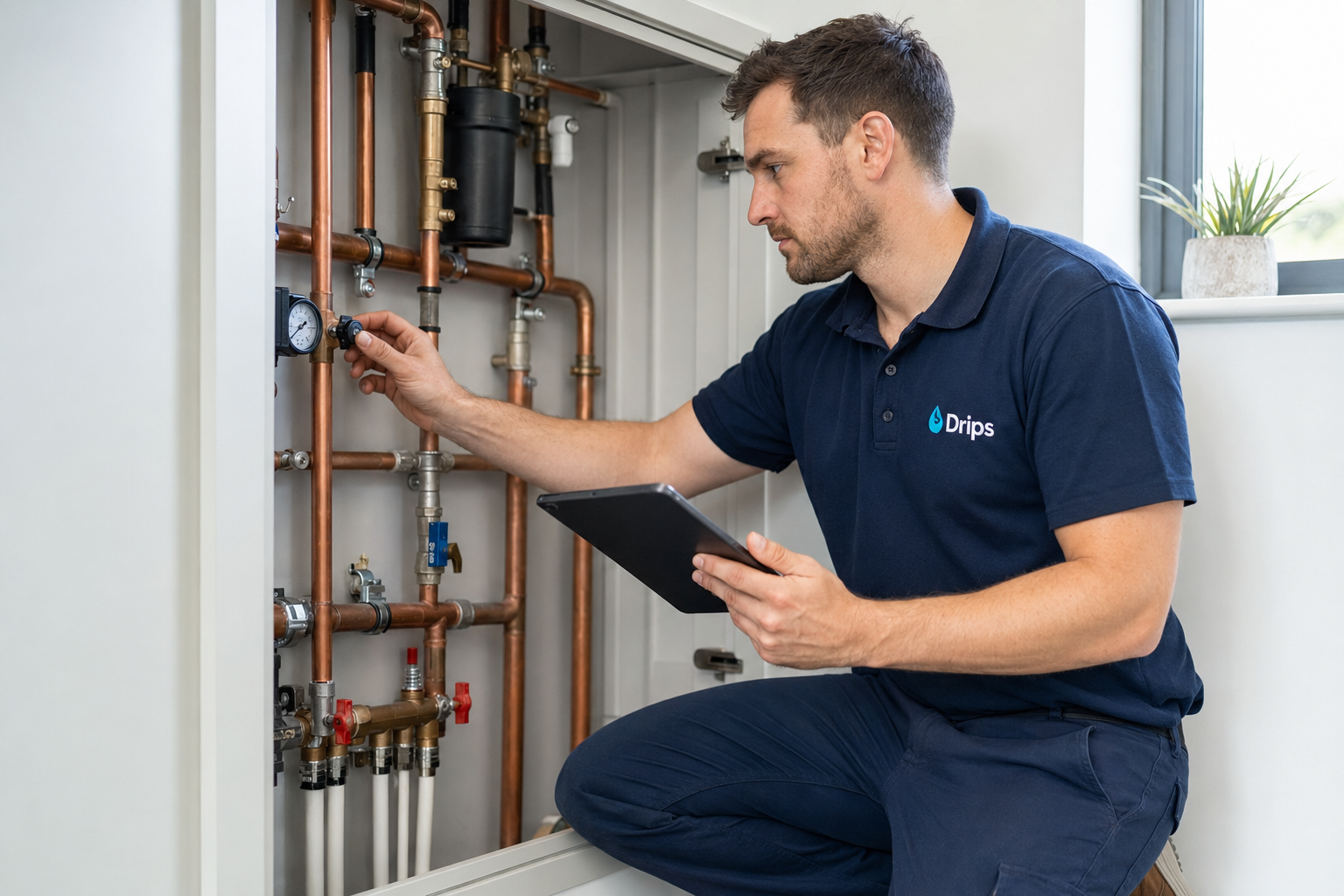 Drips heating engineer installing and configuring a smart thermostat in a Kent home