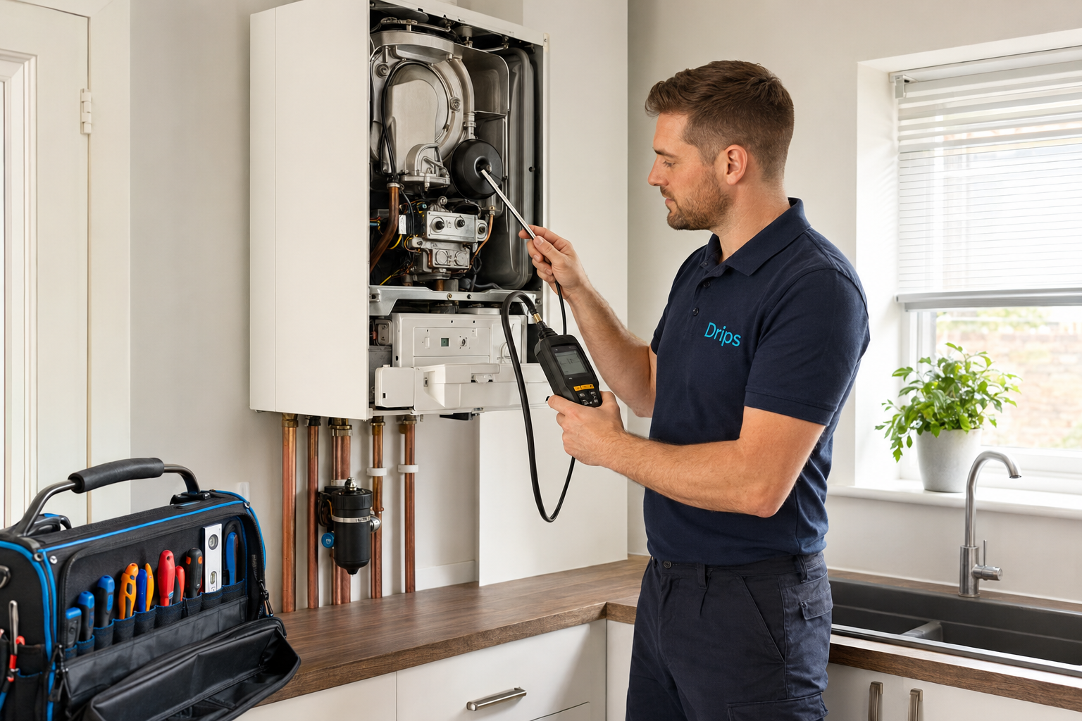 Drips heating engineer installing and configuring a smart thermostat in a Kent home