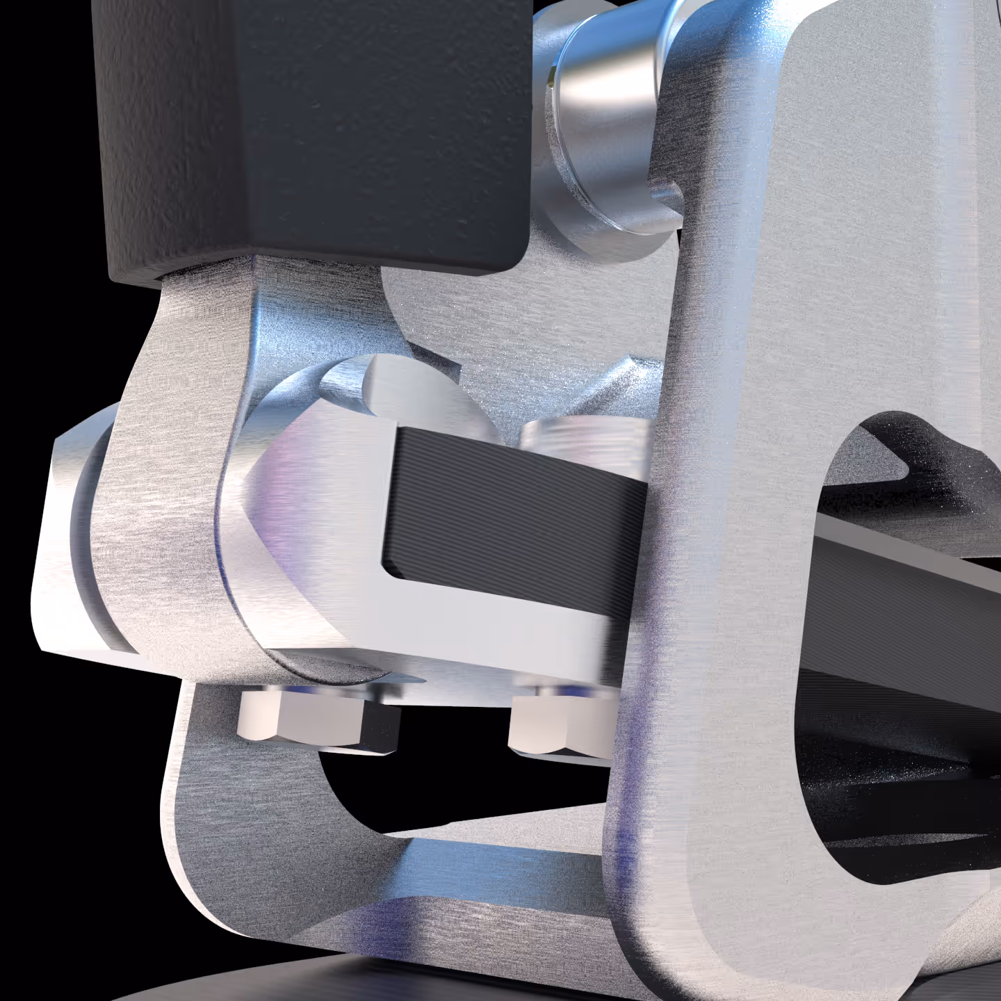 Detailed view of prosthetic foot mechanical components and structure