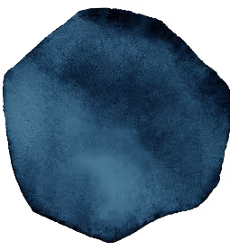 Abstract dark blue watercolor blot with soft edges on a transparent background.