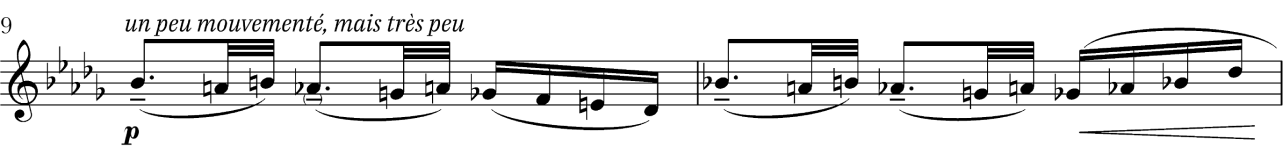 measure 9 and 10 from debussy's flute piece syrinx