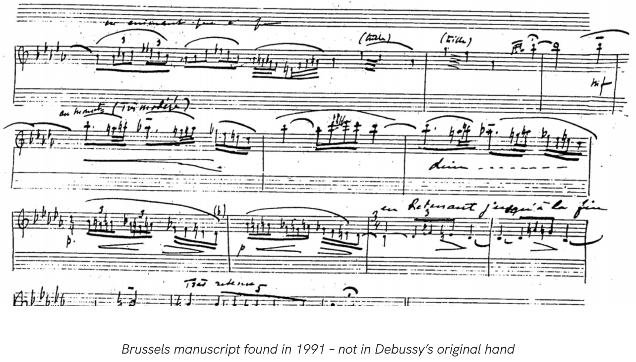 manuscript for debussy's flute piece syrinx, not in debussy's hand