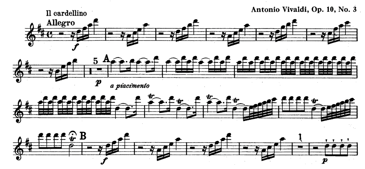 Opening of Vivaldi's Gardelino Concerto for baroque flute