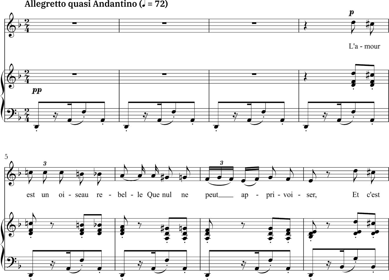 How to sing Habanera from Carmen: score excerpt