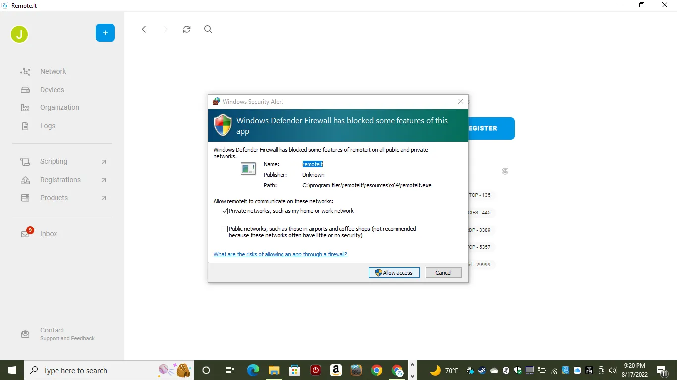 Windows confirmation