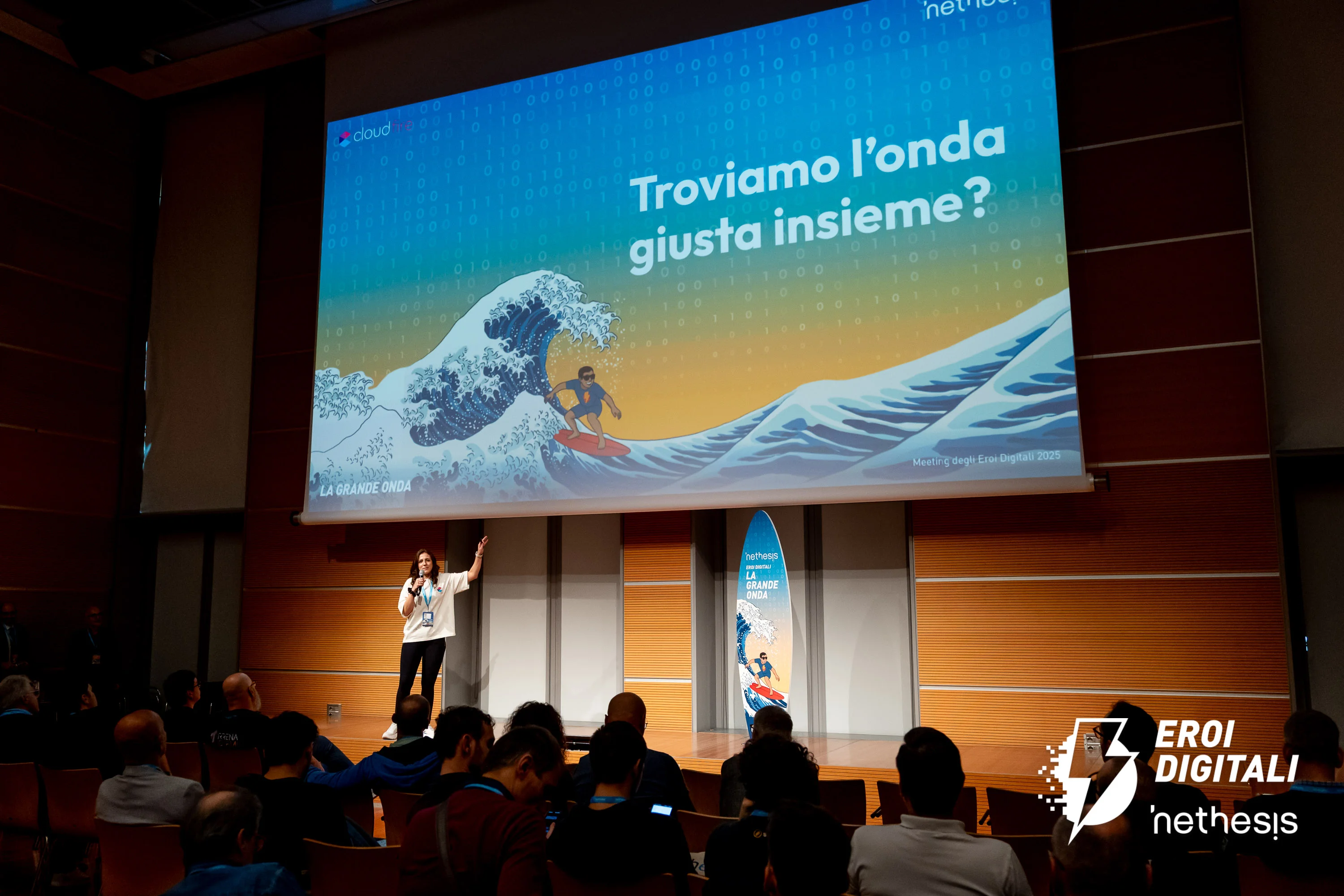 Giulia, CloudFire, durante lo speech al Meeting eroi digitali
