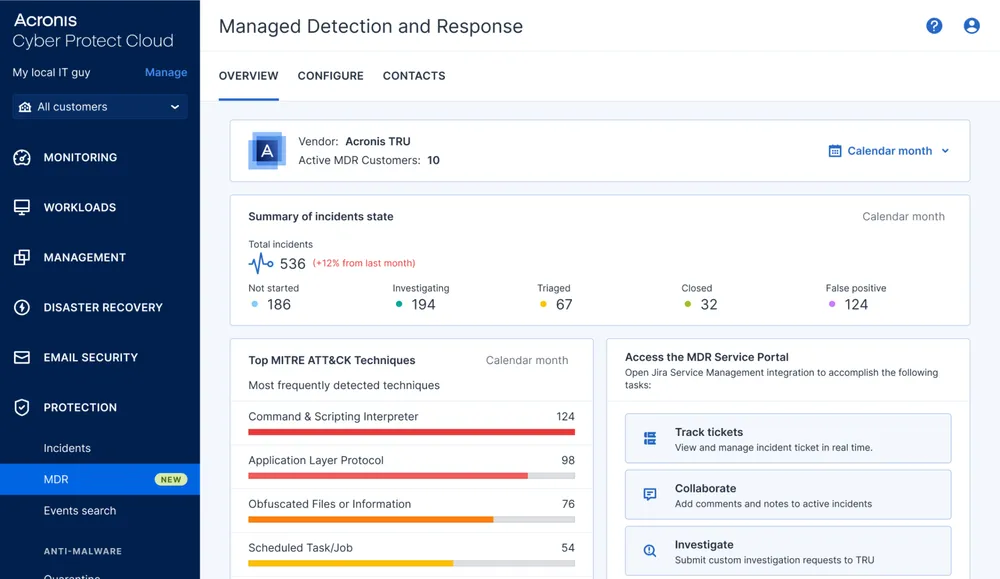 Acronis MDR dashboard