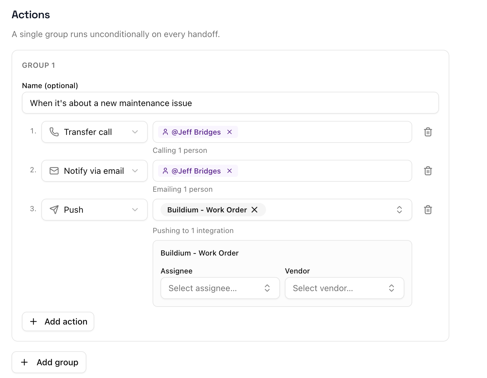 Structured action rules and outreach agent voicemail detection